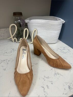 Bellini Camel Suede Pointed Toe Block Heels 8